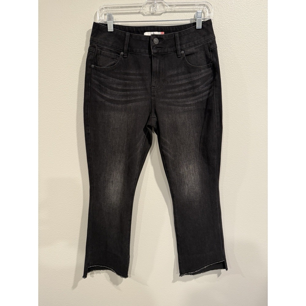 Cabi Jeans Womens 4 Black Hi Low Crop Stretch‎ Denim Frayed Hem Raw Edge Pants